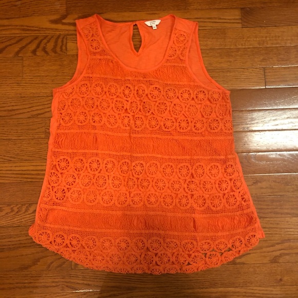 👋🏻Women’s Crown and Ivy Orange Macrame Tank Top - Picture 1 of 7
